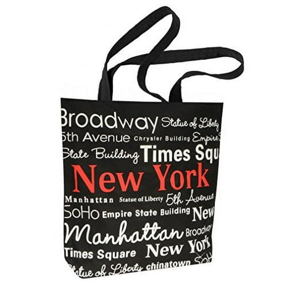 New York City Tote Bag Black Canvas 100% Cotton Red NYC Fashion Tote 14 inches