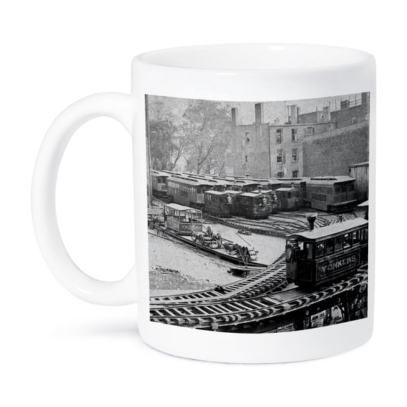 3dRose, New York City Train on NY Elevated Railroad Yonkers Switch Station 1860s, 11oz Mug