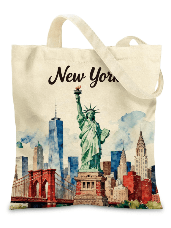 New York City Travel Canvas Tote Bag for Women, Reusable Funny Bag with Zipper Pocket Metal Snap Closure, Aesthetic Vintage Bags for Shopping Travel