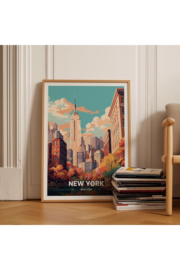 New York City Travel Poster, Retro Manhattan Wall Art, NYC Skyline Decor, US Cities Landscape Prints for Home And, C20-83 , Poster Print Only