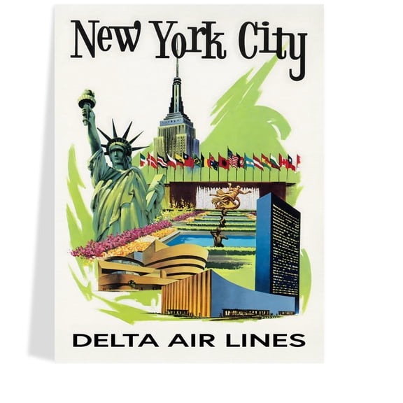 New York City Travel Poster, Vintage Delta Air Lines Wall Art, Mid Century Nyc Illustration , Poster Print Only