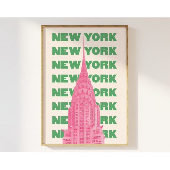 New York City Travel Print, Art, Pink Green Nyc Travel Exhibition Print, Cute Trendy Wall Art Wall Art, Modern Wall Decor, 16x24 UNFRAMED
