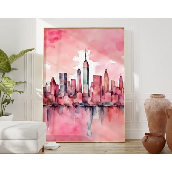 New York City Travel Print, Art, Pink Ny Travel Print, Preppy Wall Print, Cityscape Travel Poster, Dorm Decor, Ny Poster Wall Art, Modern Wall Decor, 8x12 UNFRAMED