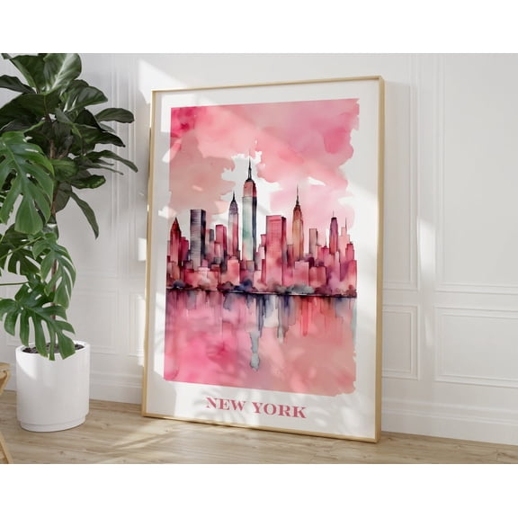 New York City Travel Print, Art, Pink Ny Travel Print, Preppy Wall Print, Cityscape Travel Poster, Dorm Decor, Ny Poster Wall Art, Modern Wall Decor, 8x12 UNFRAMED