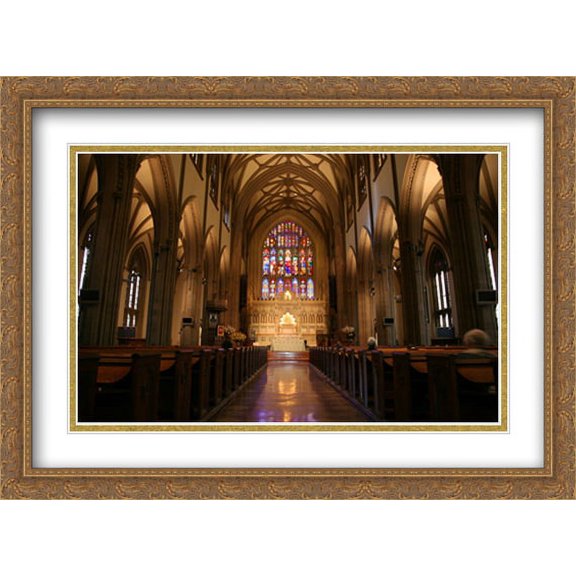 New York City Trinity Church Interior 2x Matted 38x28 Large Gold Ornate Framed Art Print by The Cityscape Art Print Series