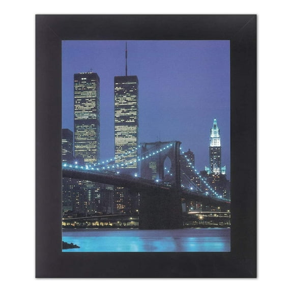 New York City Twin Towers "Never Forget" Evening Skyline Pre-09/11/01 8x10" Art Print Black Frame + Glass