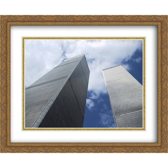 New York City Twin Towers Skyline 2x Matted 34x28 Large Gold Ornate Framed Art Print by The Cityscape Art Print Series