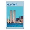 thumbnail image 1 of New York City - Twin Towers Statue of Liberty - Vintage Travel Poster c.1970 - 8 x 12 inch Vintage Metal Tin Sign, 1 of 4