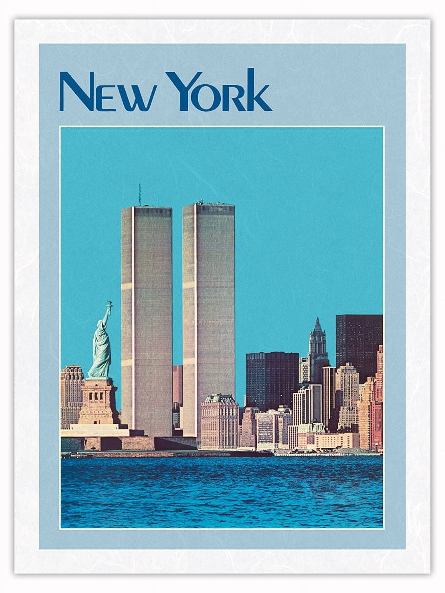 New York City - Twin Towers Statue of Liberty - Vintage Travel Poster c ...