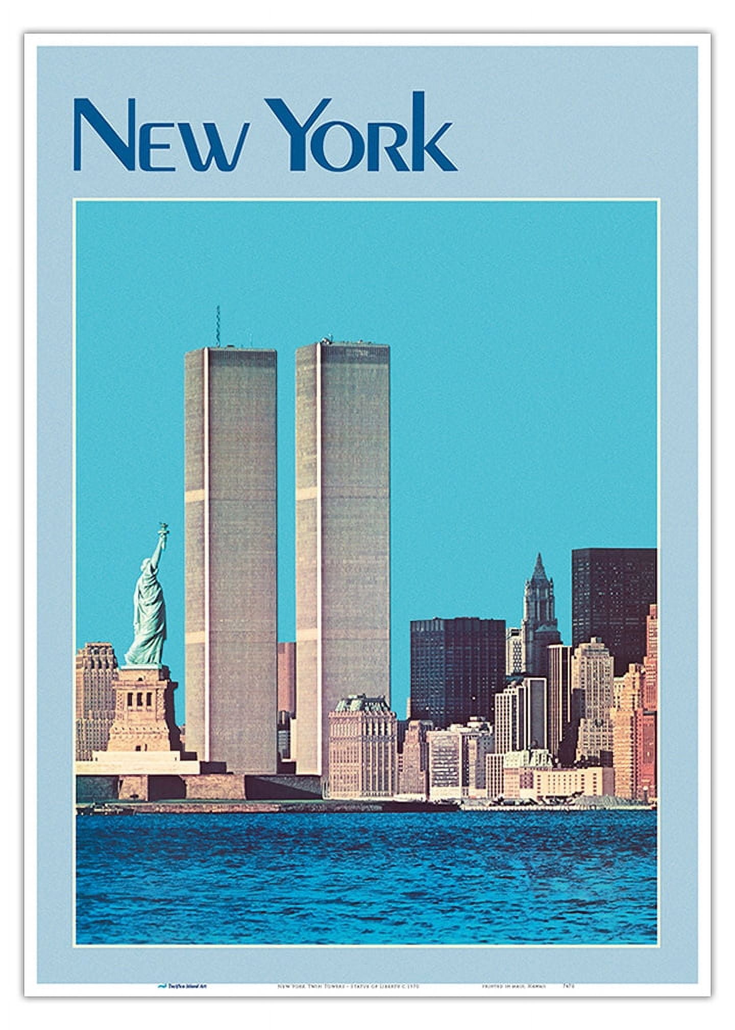 New York City - Twin Towers Statue of Liberty - Vintage Travel Poster c ...