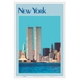 thumbnail image 1 of New York City - Twin Towers Statue of Liberty - Vintage Travel Poster c.1970 - Master Art Print (Unframed) 12in x 18in, 1 of 4