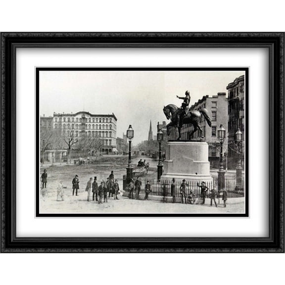 New York City Union Square - 1870 2x Matted 36x28 Large Black Ornate Framed Art Print by The Cityscape Art Print Series