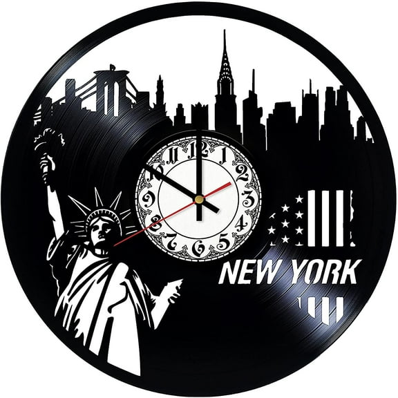 New York City Vintage Black Vinyl Record Wall Clock Wall Art 3D Modern Design Office Bar Room Home Decor Gift