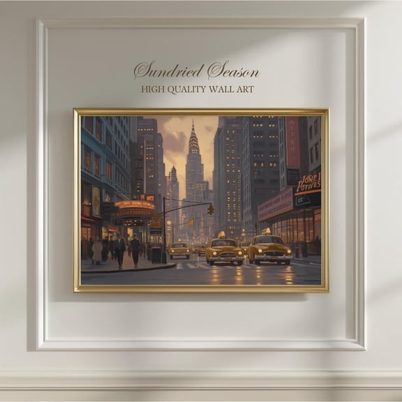 New York City Vintage Poster, 1950S Nyc Street Scene, Chrysler Building Art, Classic Yellow Taxi Print, Retro Manhattan Wall Decor UNFRAMED Poster, Wall Art for Decor, Present, 8x12