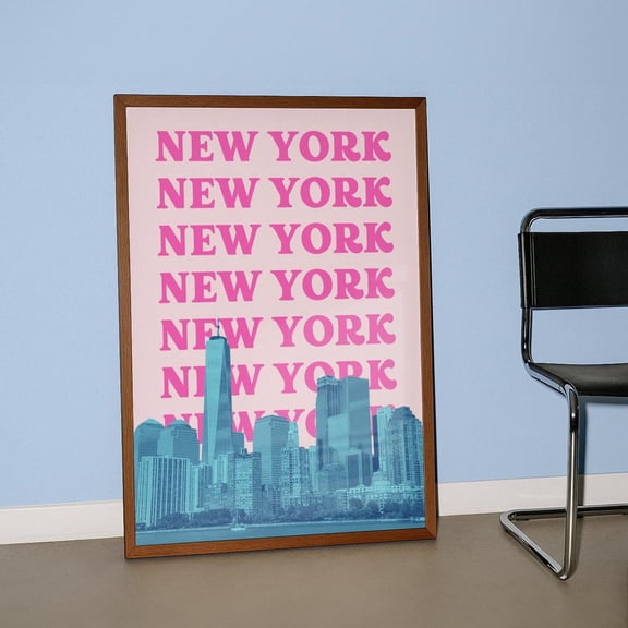New York City Wall Art Print Nyc Travel Print Retro New York Preppy Ny Dorm Decor Pink Blue New York Artwork Home Decor #634, Stretched Canvas Size 12x18