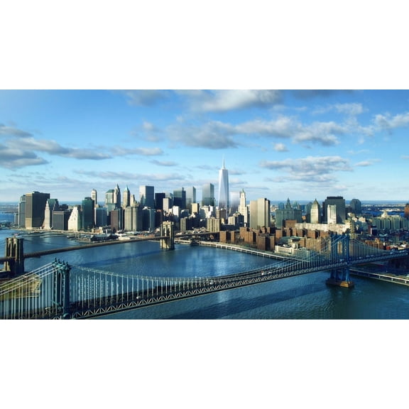 New York City Wall Art Queens Bridge Manhattan Skyline Picture Empire State Scene Wrapped Canvas Art For Bedroom Livingroom Decoration Print Ready to Hang