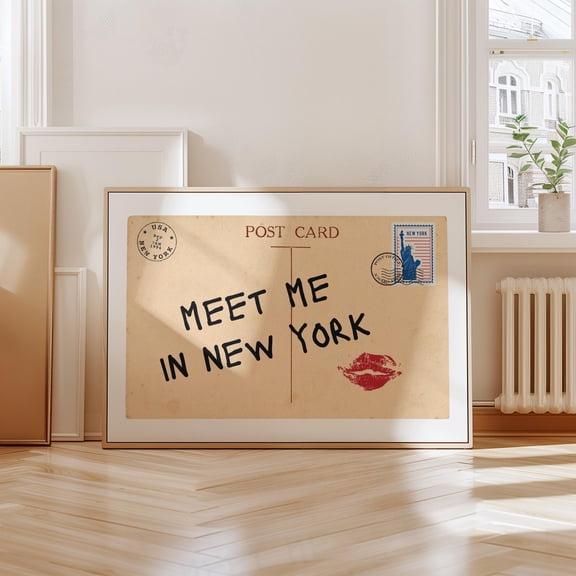 New York City Wall Art Vintage Post Card Poster Meet Me In Nyc Print Retro Apartment Trendy Horizontal Print