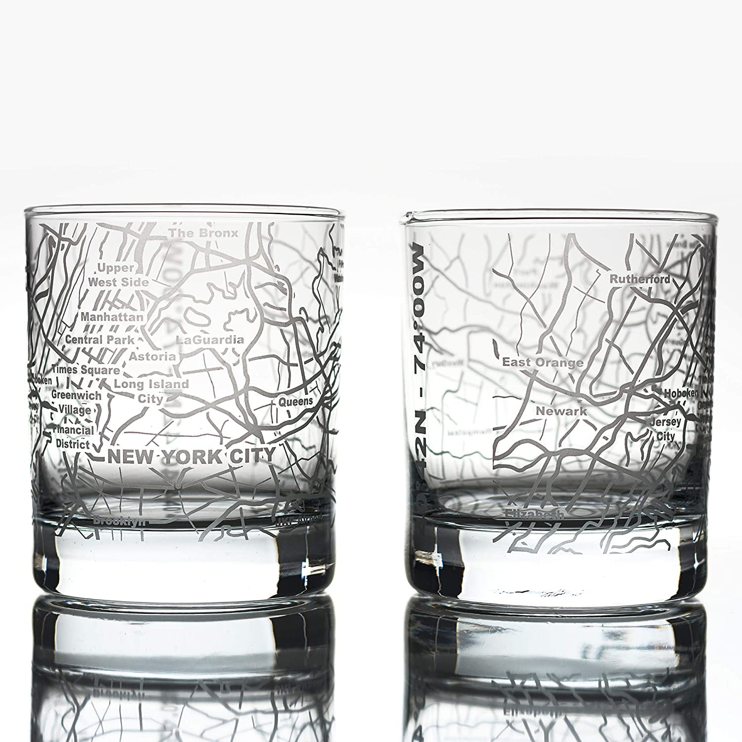 Bicchieri Da Whisky Boston Incisi Con Mappa Città - Set Di 2 Con Scatola Regalo Elegante - copertina