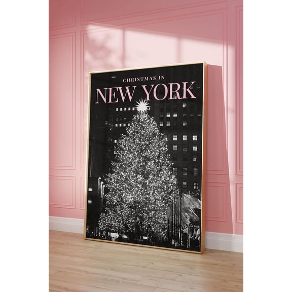 New York City Winter Print, Nyc Poster, Retro Winter Tree Print, Pink Black And White Wall Art, Trendy Wall Decor, Girly Decor Home Decor #659, Unframed Poster Size 8x12