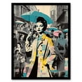 thumbnail image 1 of New York City Winter Retro Fashion Collage Stand Out Advert Woman In Busy Street With Umbrella Vibrant Colourful Bold Pop Art Modern Painting Artwork Framed Wall Art Print A4, 1 of 5