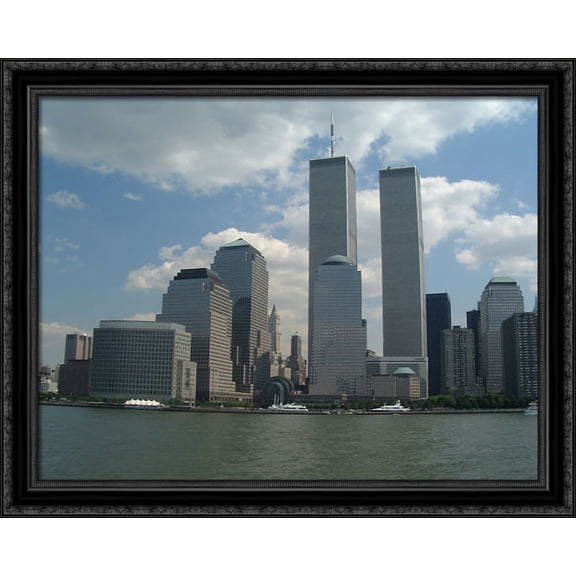 New York City World Trade Center 34x28 Large Black Ornate Wood Framed Canvas Art