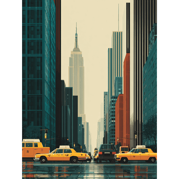 New York City Yellow Cabs Skyline Canvas Print, Suitable for Living Room, Bedroom, Office, Cafe, Restaurant