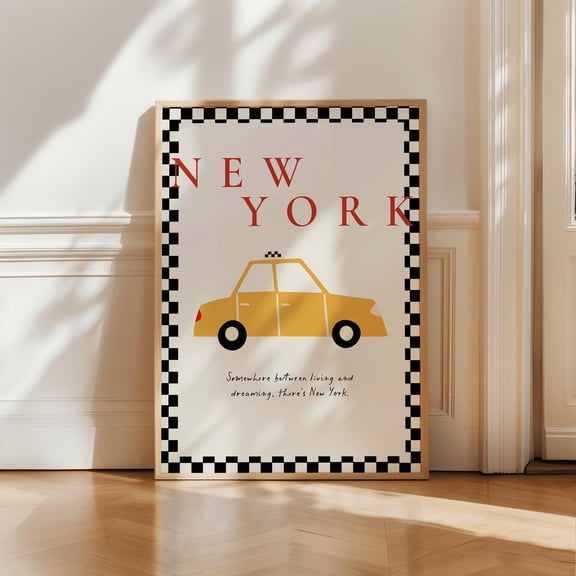 New York City Yellow Taxi Cab Retro Travel Poster, Minimalist Wall Art, Poster Only
