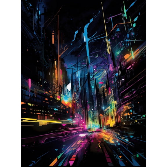 New York City at Night Modern Abstract Neon Contrast Painting Extra Large XL Wall Art Poster Print