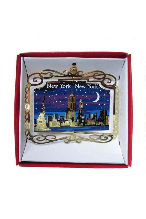 New York City at Night ORNAMENT NYC Skyline Empire State Building Statue of Liberty Travel Souvenir Gift