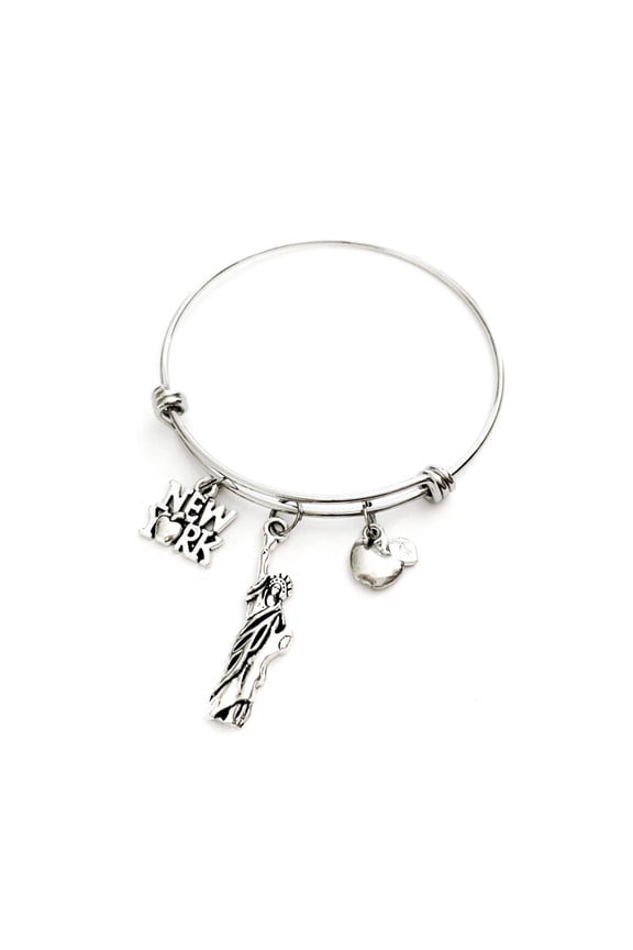 New York City bracelet. Includes An Apple, New York Sign with Apple, and Statue of Liberty. NYC gift. New Yorker gift. New York City Bangle.