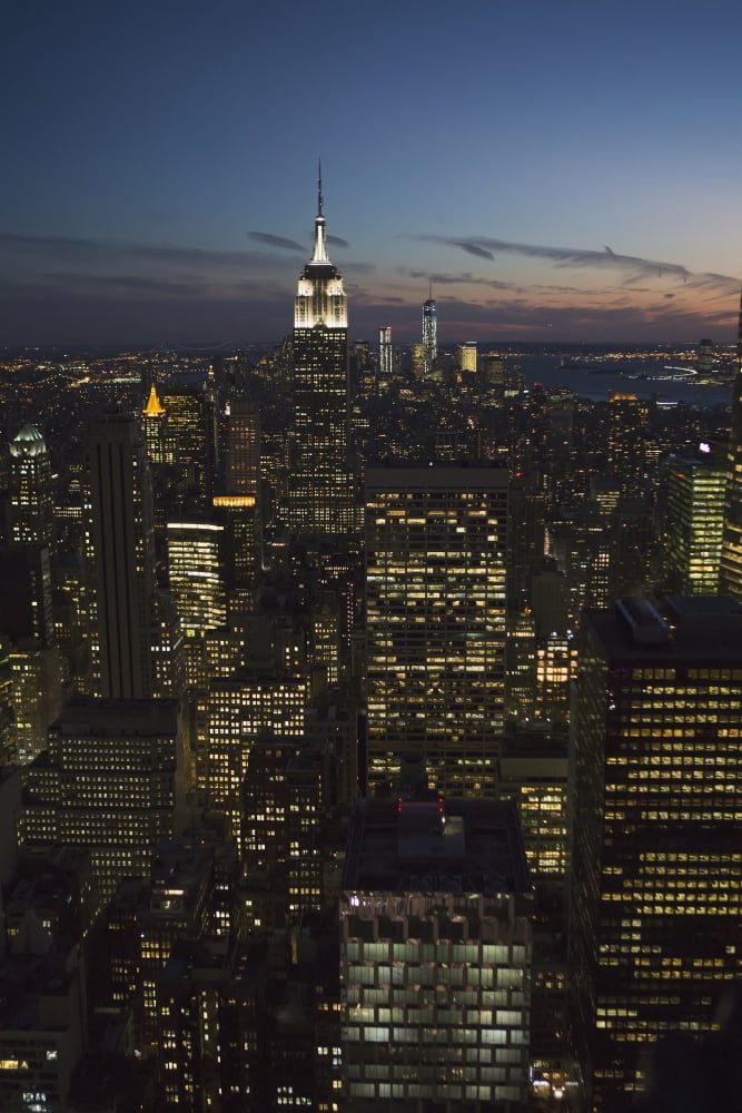 New York City buildings illuminated at nighttime New York City New York United States of America Canvas Art - Kate Williams Design Pics (24 x 38)