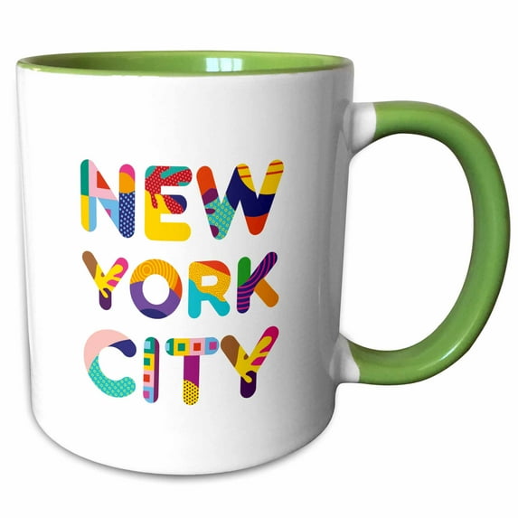 New York City colorful text. Elegant typography gift 15oz Two-Tone Green Mug mug-337106-12