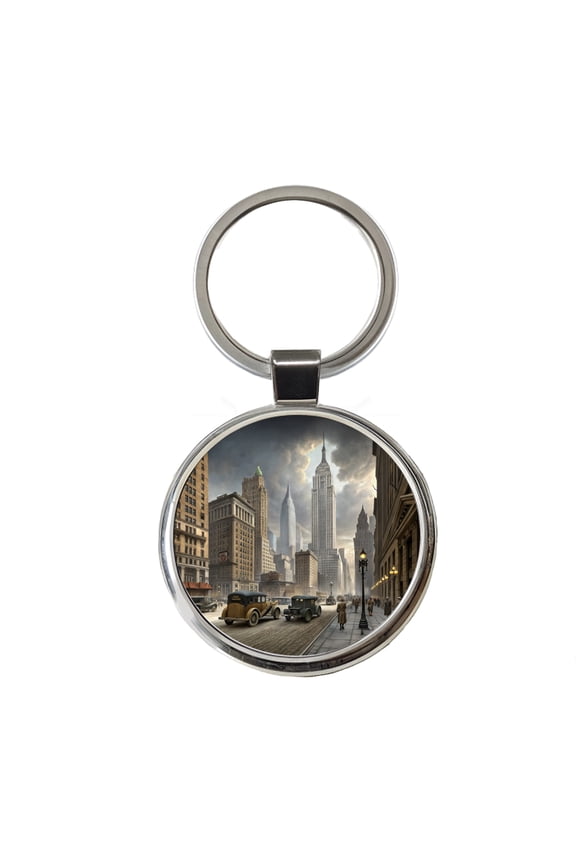New York City in the 1900's Metal Round Keychain