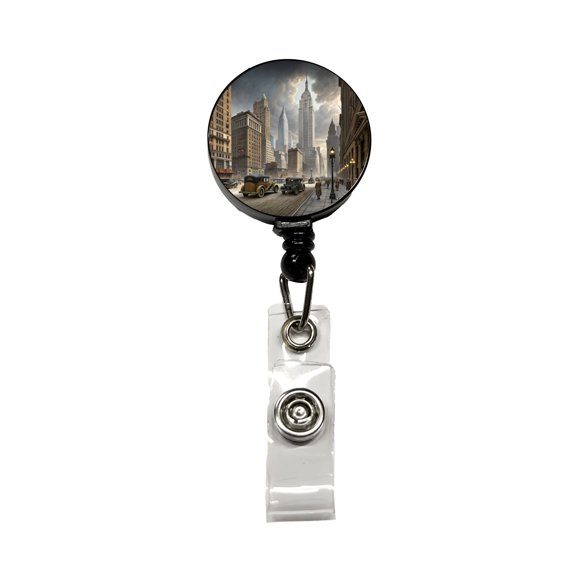 New York City in the 1900's Retractable Reel ID Badge Key Card Name Tag Holder with Clip