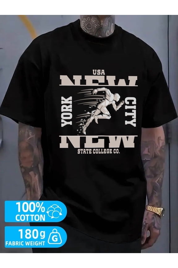 New York City men's black 180G 100% Cotton Spring and summer outdoor loungewear Classic Unisex Shirt Printed tshirts Retro Unisex Shirt Graphic tshirts