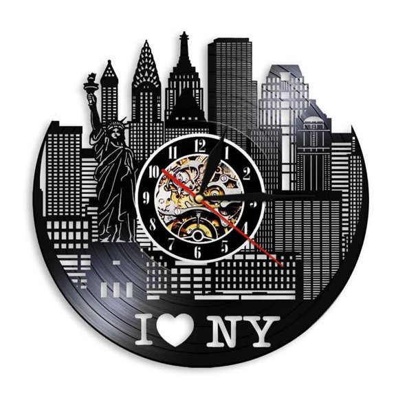 New York Cityscape Modern Silent Wall Clock Watch Wall Decor NYC Skyline Vinyl Record Wall Clock Watches Unique Travel Gifts Without LED