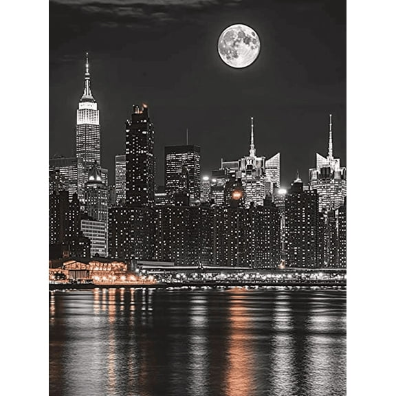 New York Cityscape Moonlit Night Decorative Painting/Canvas Art Suitable for Living Room Bedroom Office Dining Room Study Room Hallway Apartment Decor and Gallery Wall