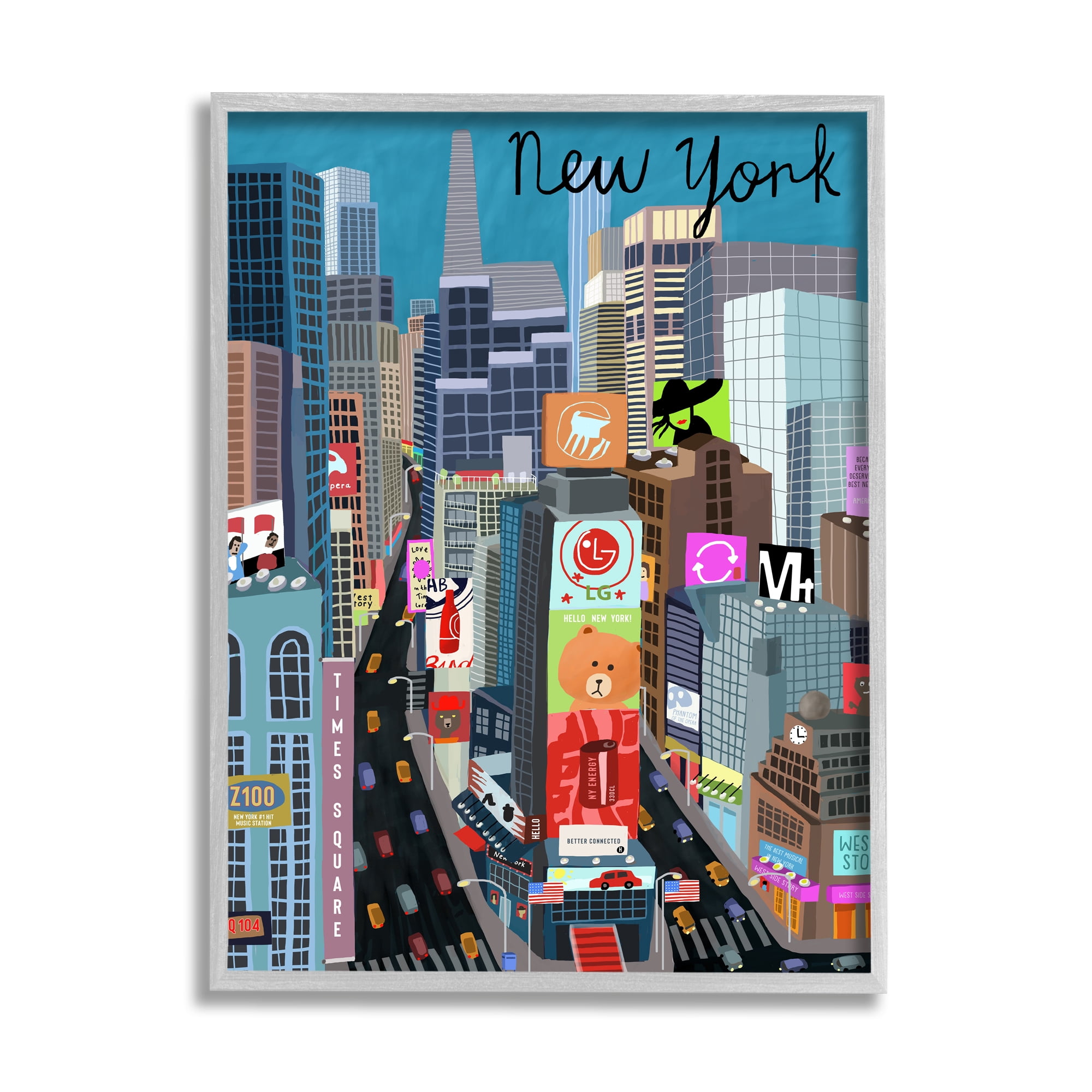 New York Cityscape Time Square Urban Landmarks 11 in x 14 in Framed Painting Art Prints, by Stupell Home Décor