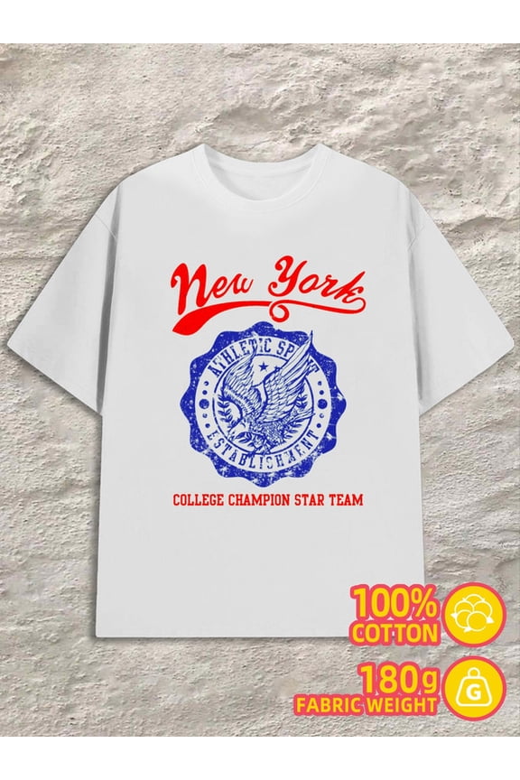 New York College Tee men white 180G 100% Cotton Unique designs, summer prints Retro Unisex Shirt Graphic tshirts Original Unisex Shirt Cotton tshirts