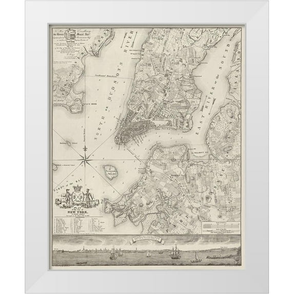 New York Common Council 20x24 White Modern Wood Framed Museum Art Print Titled - Plan of the City of New York, copied from the Ratzer Map. Surveyed in the Years 1766-1767.