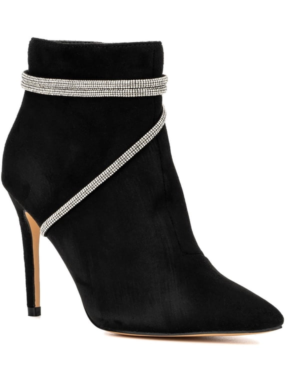 Womens Georgette Rhinestone Pointed toe Ankle Boots