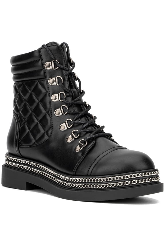 Womens Katelynn Faux Leather Chain Ankle Boots