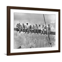 Art.com New York Construction Workers Lunching on a Crossbeam Photographic Print, Brown Frame Wall Art, 40" x 32"