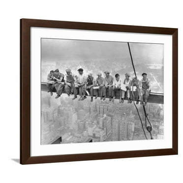 Art.com New York Construction Workers Lunching on a Crossbeam Photographic Print, Brown Frame Wall Art, 40" x 32"