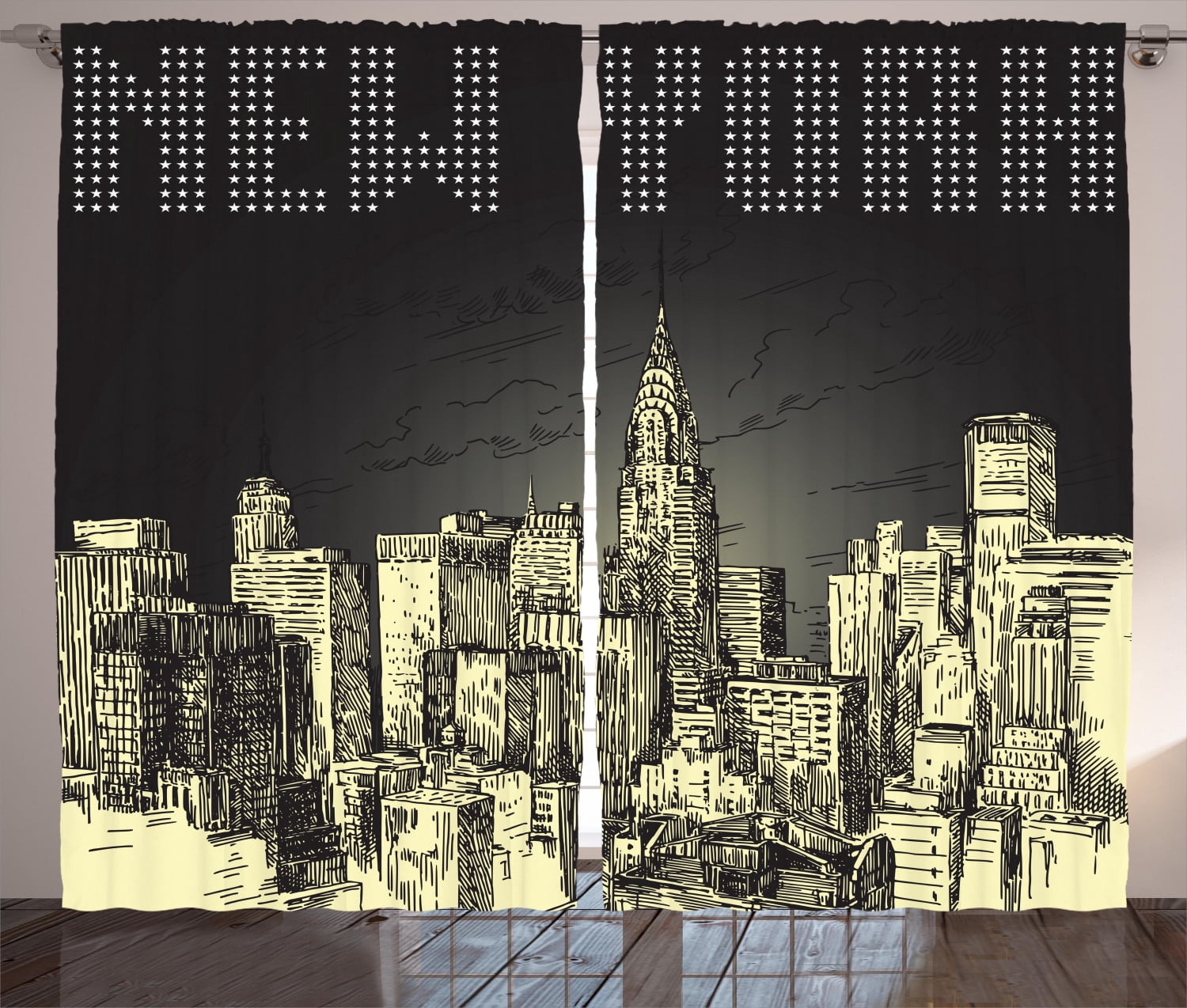 Ambesonne Retro Curtains 2 Panel Set, Grunge Empire State NYC, 108" x ...