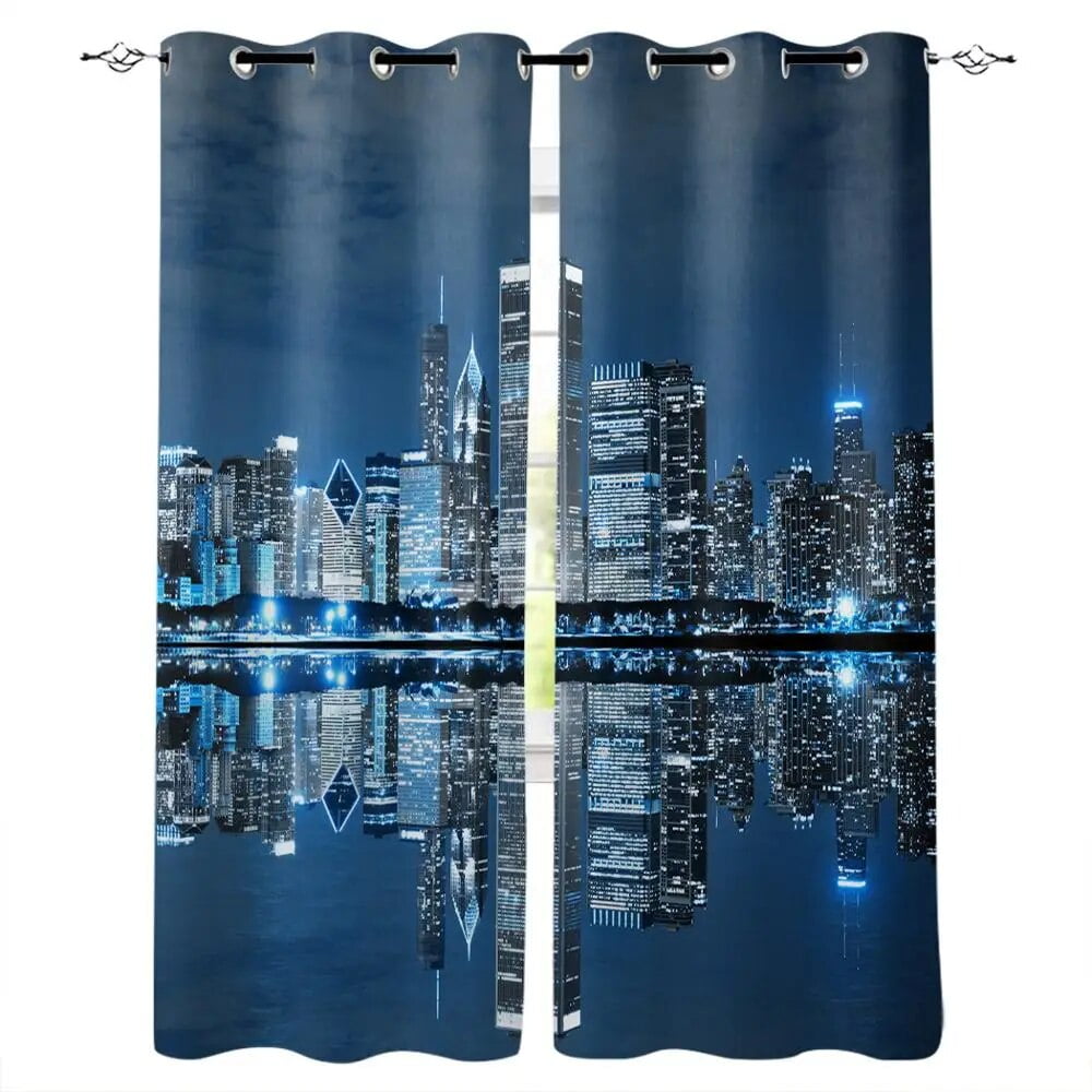 New York Curtains NYC Midtown Skyline in Evening Skyscrapers Metropolis City States Photo Living