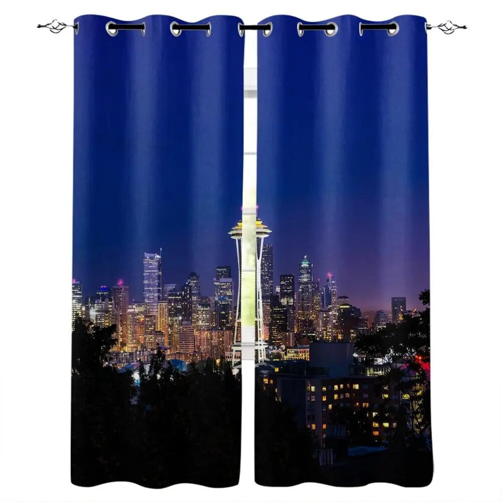 New York Curtains NYC Midtown Skyline in Evening Skyscrapers Metropolis City States Photo Living
