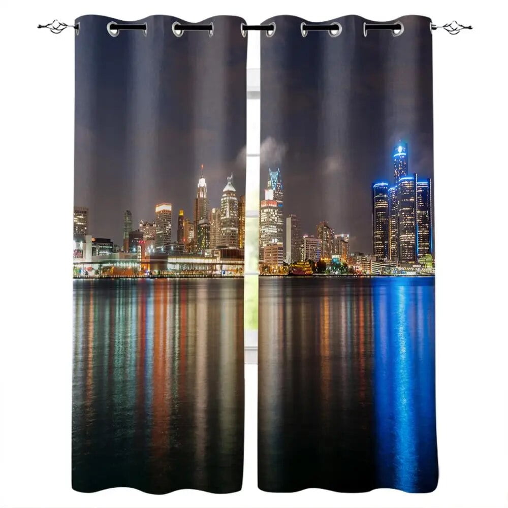 New York Curtains NYC Midtown Skyline in Evening Skyscrapers Metropolis City States Photo Living