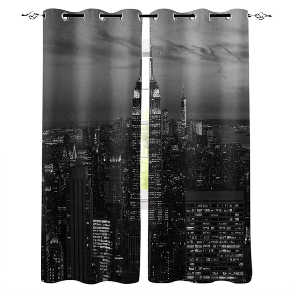 New York Curtains NYC Midtown Skyline in Evening Skyscrapers Metropolis City States Photo Living Room Bedroom