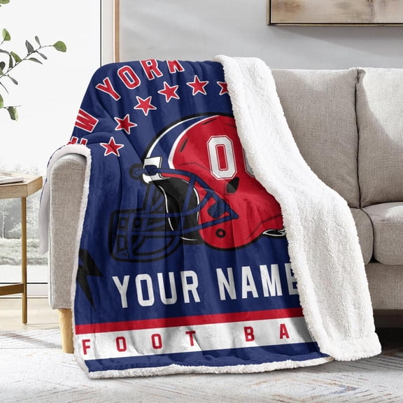 New York Custom Throw Blanket 40 * 50, Throw Blankets Printed with Any Name and Number for Men Women, Personalized Football Gifts for Fans